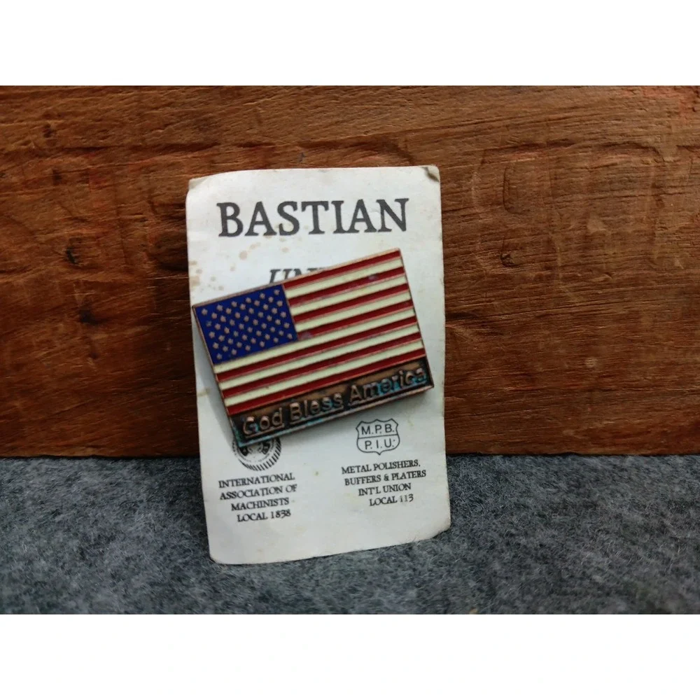 Vintage Bastian‎ USA Flag Lapel Pin – God Bless America Union Made Patriotic hat